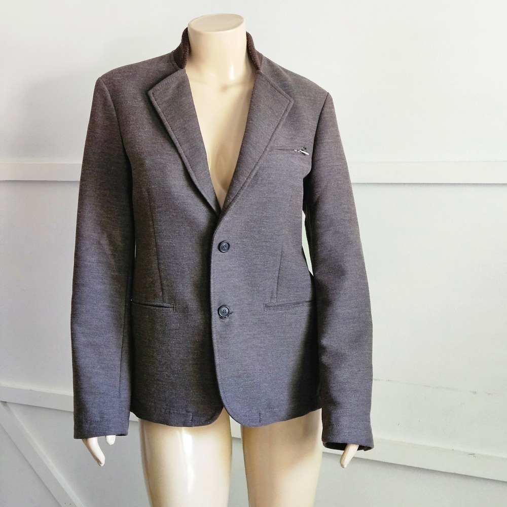 Sisley Brown Knit Blazer Jacket Ribbed Collar Size Medium Womens